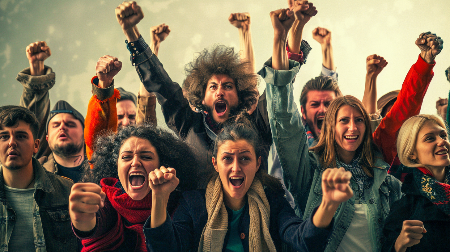 Een menigte die in actie komt tegen het onrecht in de wereld